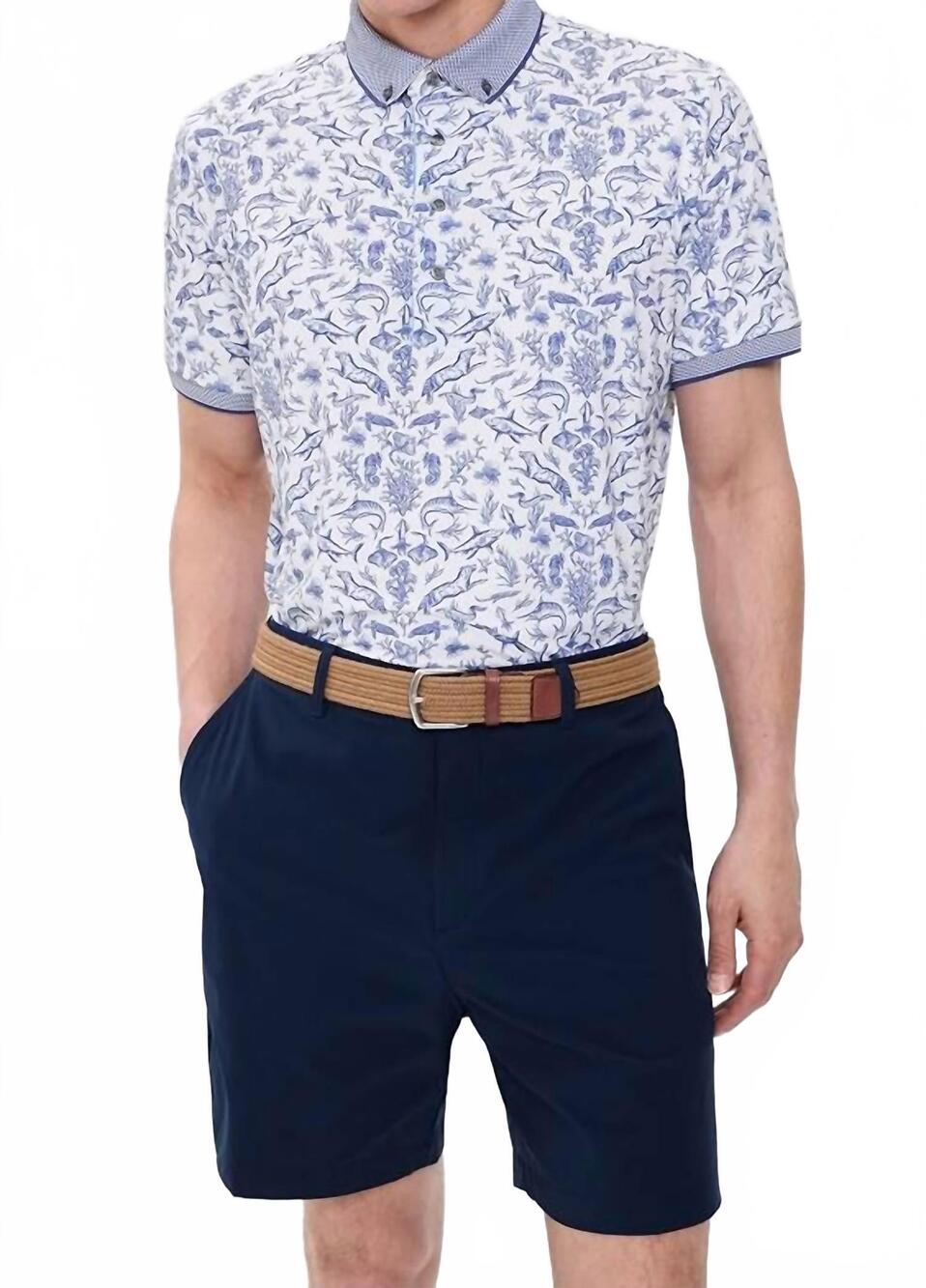 NEW GREYSON CLOTHIERS coral curiosities polo in arctic